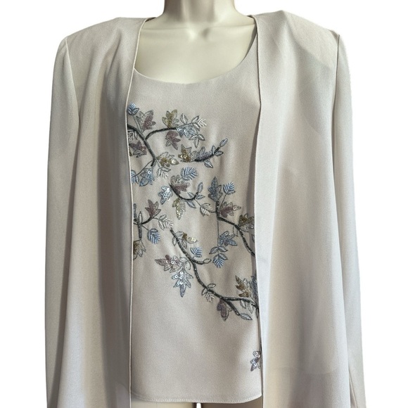 R&M Richards Vintage Elegant 3 Piece Cream Chiffon Embroidered Beaded Set - Picture 10 of 16